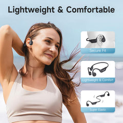 IFECCO X25-Black Bone Conduction Headphones Bluetooth 5.4 - IPX5 Waterproof Bone Conduction Earbuds with Mic,Open Ear Wireless Sport Headphones for Cycling Running Hiking