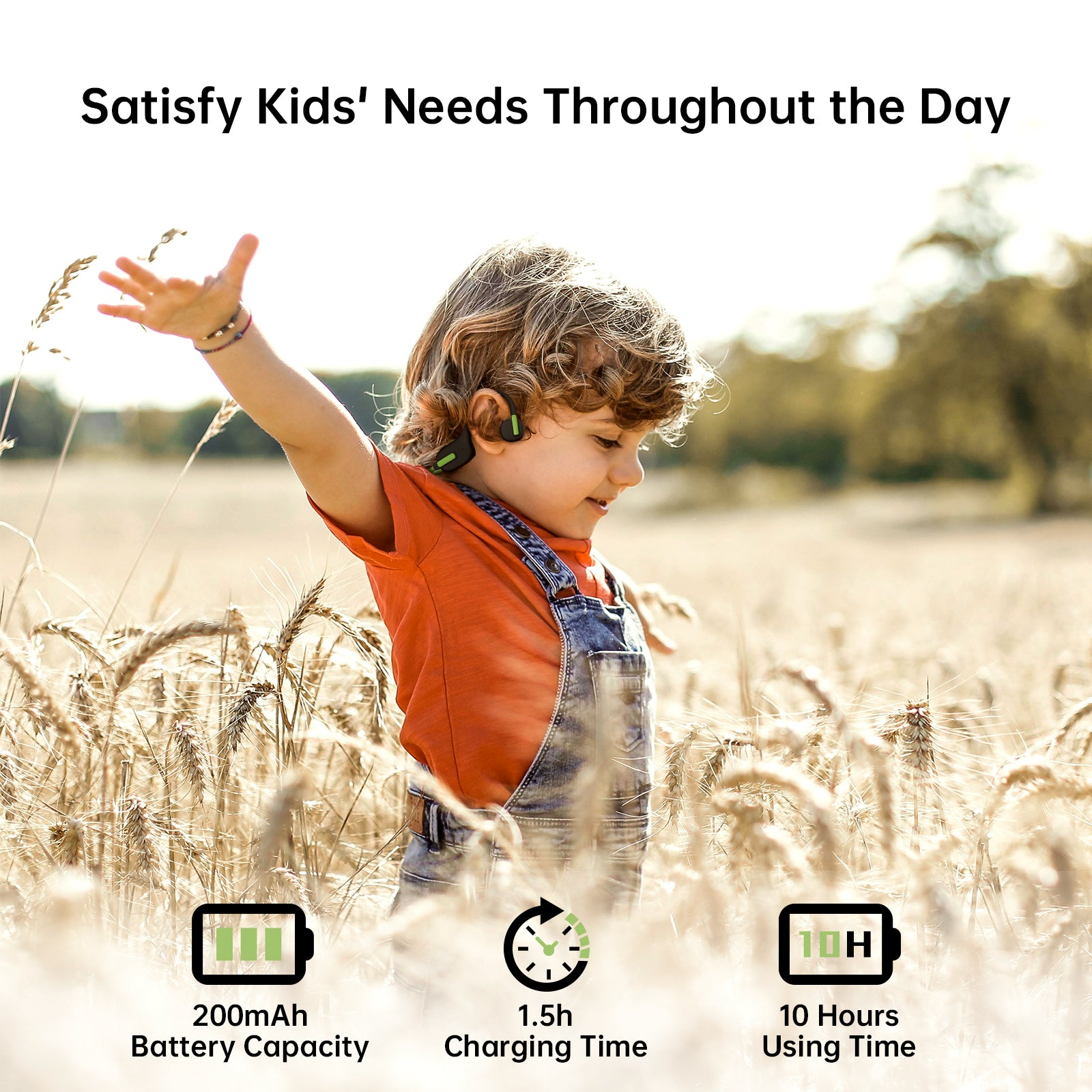 IFECCO X11-Green Kids Open Ear Headphones - Kids Girls Bluetooth 5.3 Conduction Headphones with Mic,Ultra-Light,IPX5 Waterproof and Safer for Children Wireless Headphones,Perfect for School Travel Gifts (Green)