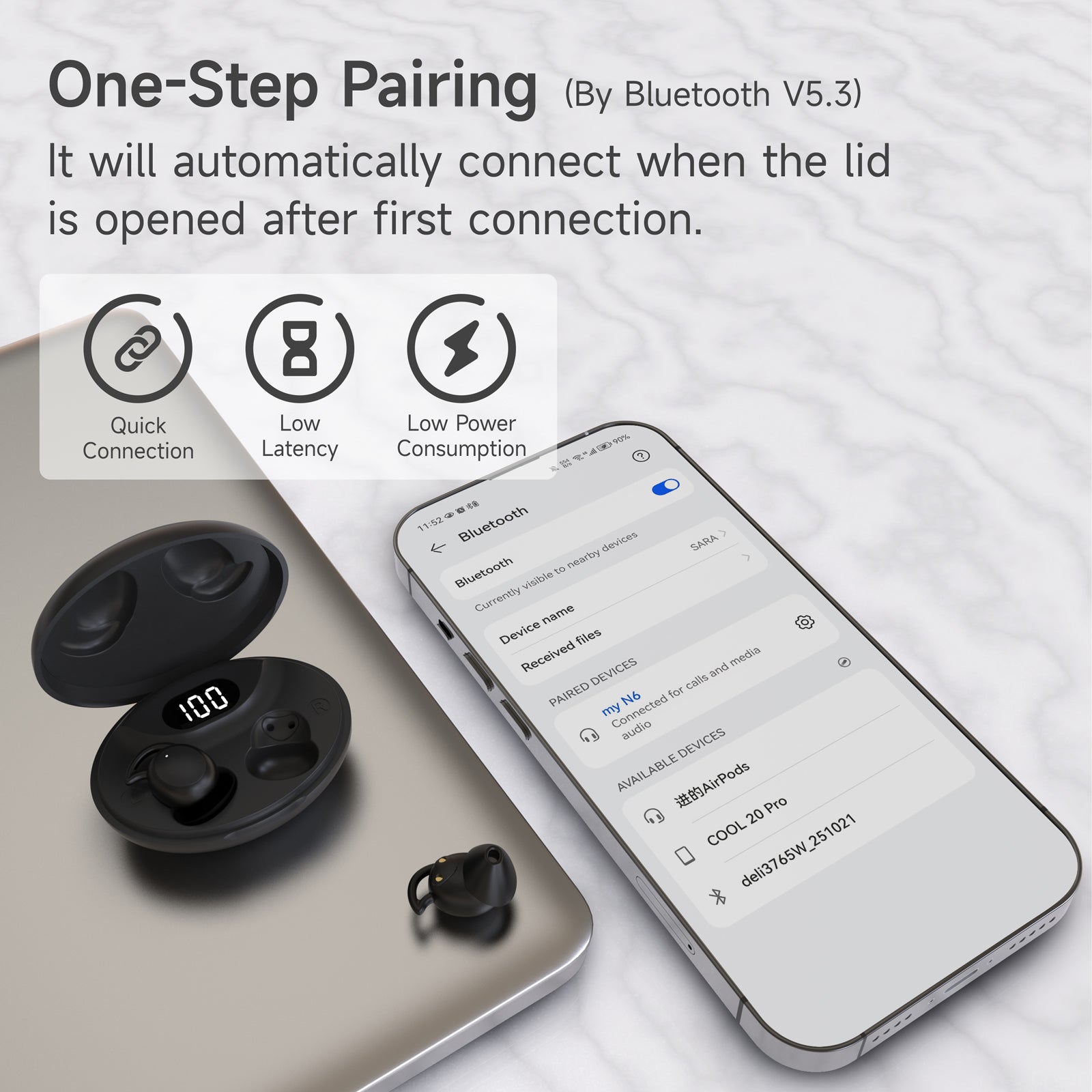 IFECCO S13-Black Invisible Sleep Earbuds - Small Wireless Sleep Headphones for Side Sleepers,Comfortable Blocking Noise,IPX6 Waterproof Wireless Headphones for Sleeping (Black)