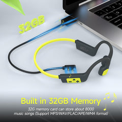 IFECCO Swimming Headphones Underwater - IP68 Waterproof Bone Conduction Headphones Bluetooth 5.4,Open Ear Earbuds with 32GB MP3 Player Memory for Swimming Running Cycling