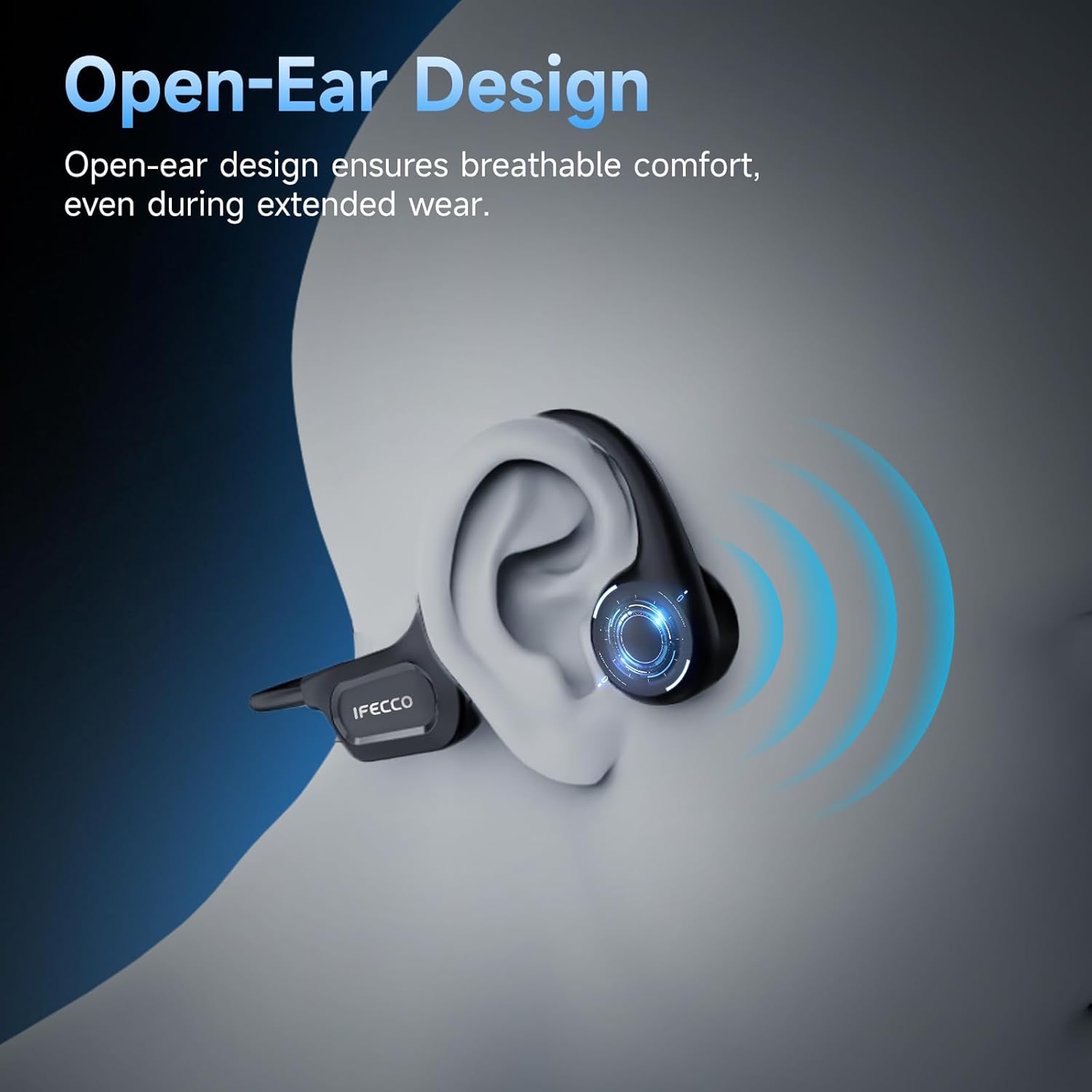 IFECCO Bone Conduction Headphones Bluetooth 5.4 - Wireless Open Ear Headphones with Mic,IPX6 Waterproof Bone Conduction Earbuds 10H Playtime for Cycling Running Bicycle Hiking