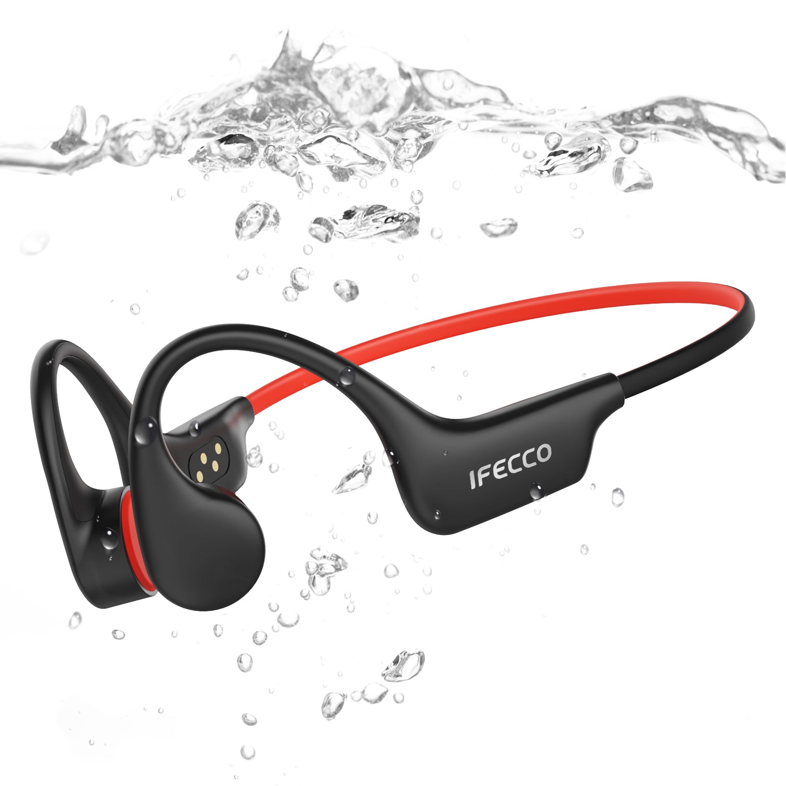 IFECCO X27-Black Swimming Headphones Bluetooth 6.0 - IP68 Waterproof Bone Conduction Headphones,Swimming Earbuds Underwater with 8G MP3 for Running Cycling Sports