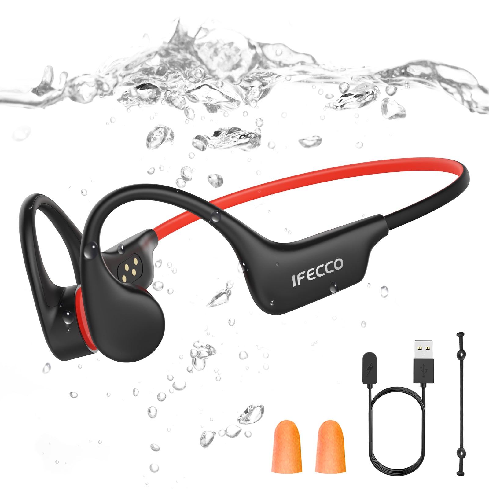 IFECCO X27-Black Swimming Headphones Bluetooth 6.0 - IP68 Waterproof Bone Conduction Headphones,Swimming Earbuds Underwater with 8G MP3 for Running Cycling Sports