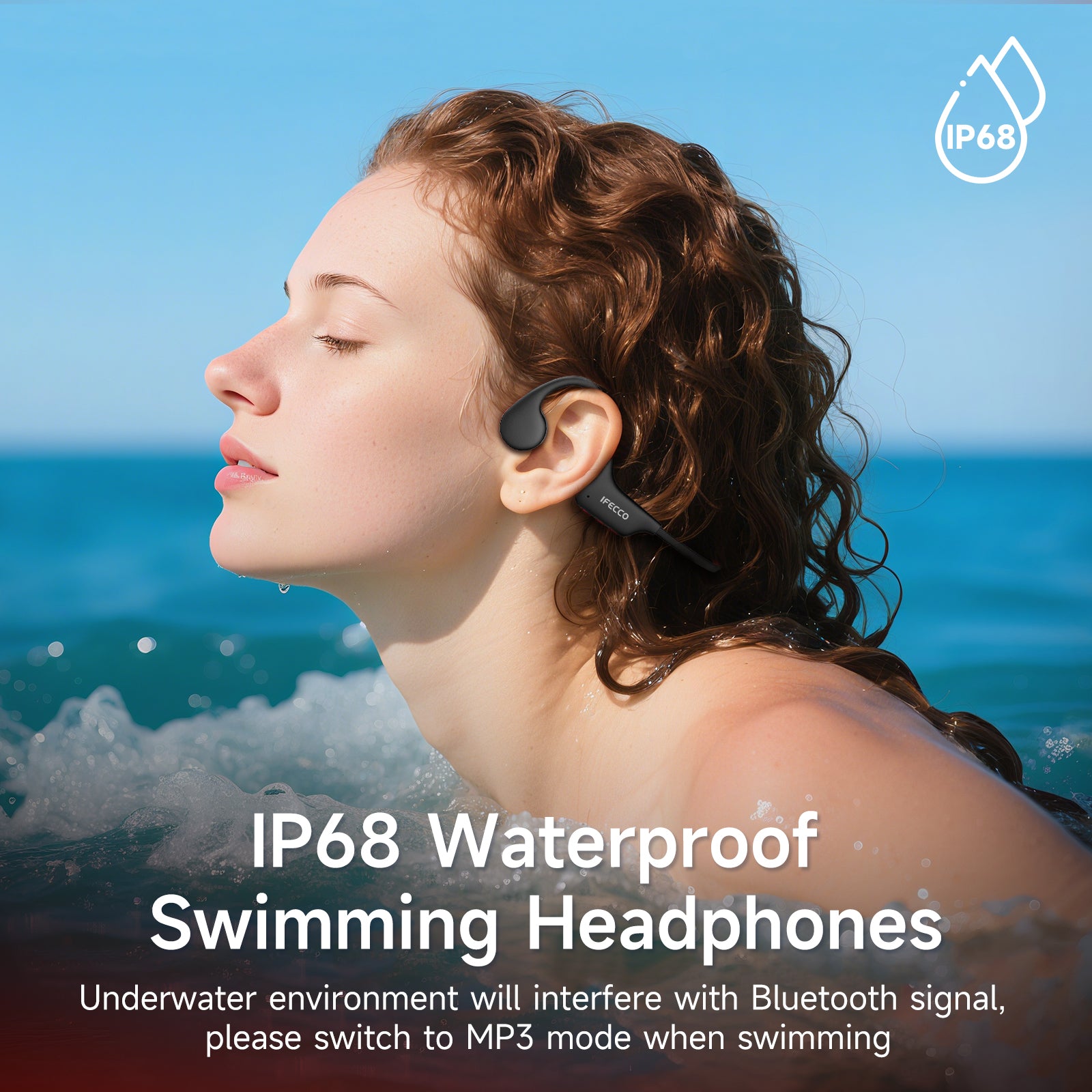 IFECCO X27-Black Swimming Headphones Bluetooth 6.0 - IP68 Waterproof Bone Conduction Headphones,Swimming Earbuds Underwater with 8G MP3 for Running Cycling Sports