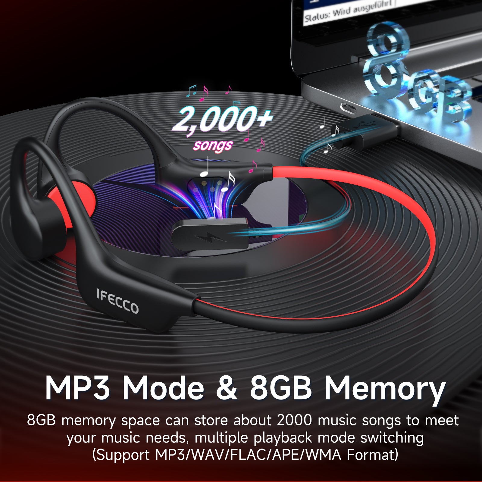 IFECCO X27-Black Swimming Headphones Bluetooth 6.0 - IP68 Waterproof Bone Conduction Headphones,Swimming Earbuds Underwater with 8G MP3 for Running Cycling Sports